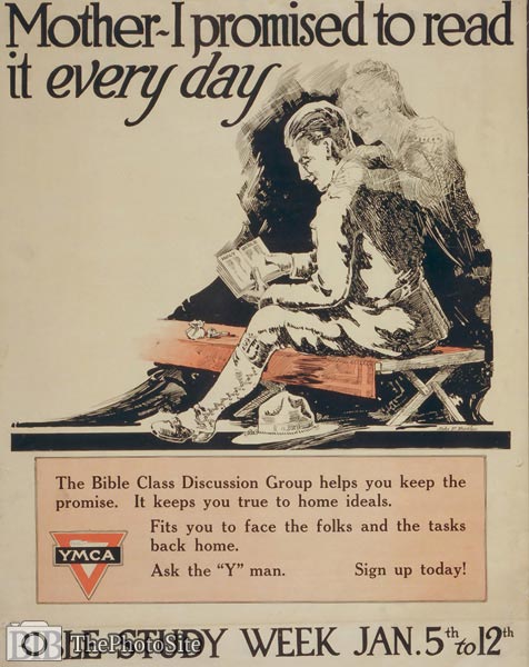 YMCA Bible study World War One, wwi poster - Click Image to Close