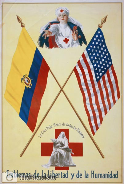 Red Cross nurses flags of Ecuador and the United States wwi post - Click Image to Close