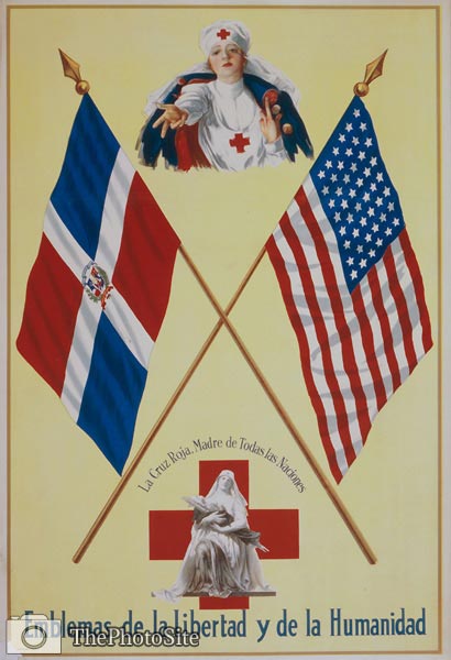 Red Cross nurses - flags of the Dominican Republic / United Stat - Click Image to Close