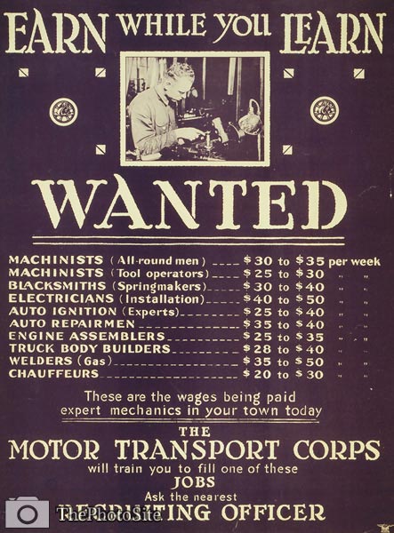 Earn while you learn Wanted machinists World War I Poster - Click Image to Close