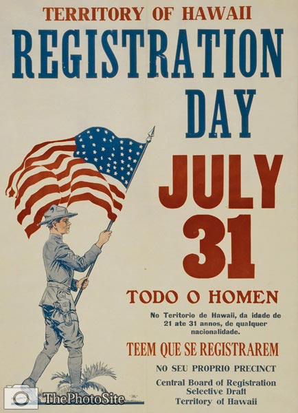 Territory of Hawaii registration day July 31 WWI Poster - Click Image to Close