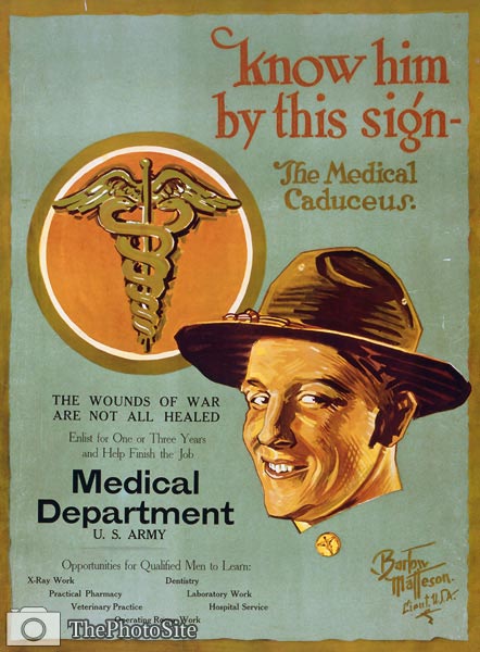 The medical caduceus U.S. Army Medical Department WWI Poster - Click Image to Close