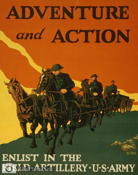 Adventure and action Enlist in the field artillery WWI Poster - Click Image to Close