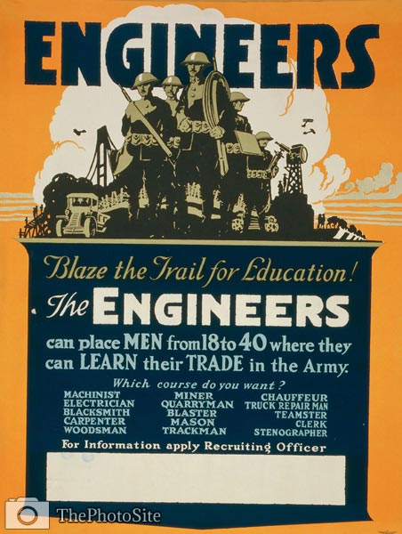 U.S. Army engineers recruiting poster World War One Poster - Click Image to Close