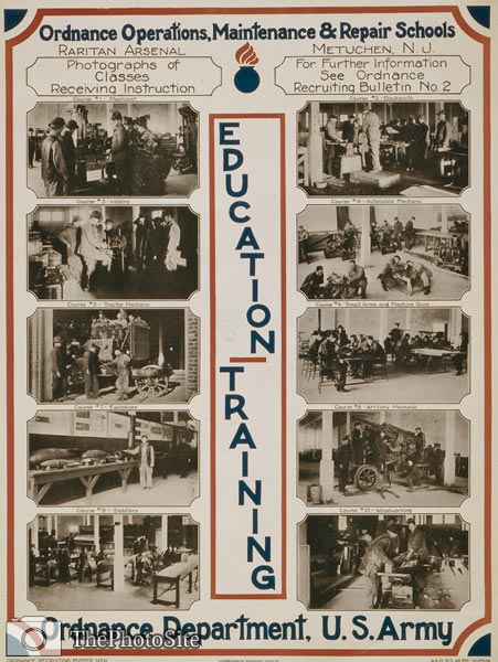Education - training Ordnance operations US Army WWI Poster - Click Image to Close