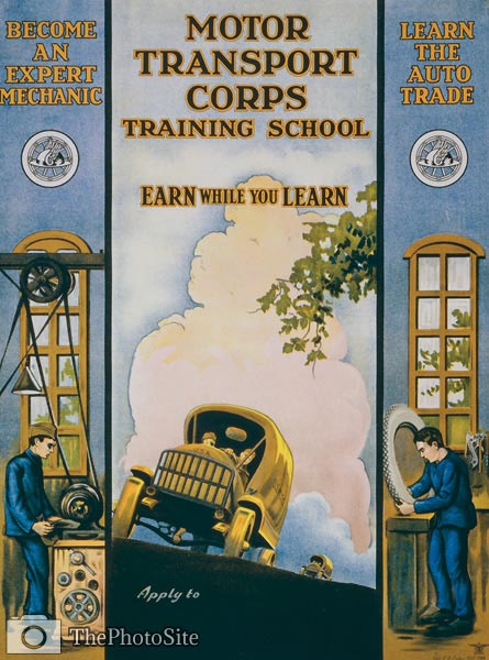Motor Transport Corps training school WWI Poster - Click Image to Close