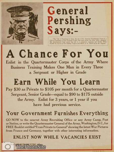 General Pershing, Quartermaster Corps World War I Poster - Click Image to Close