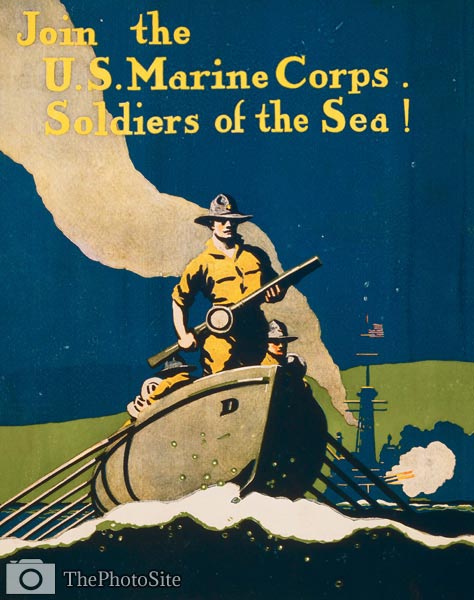 Join the U.S. Marine Corps Soldiers of the sea! WWI Poster - Click Image to Close