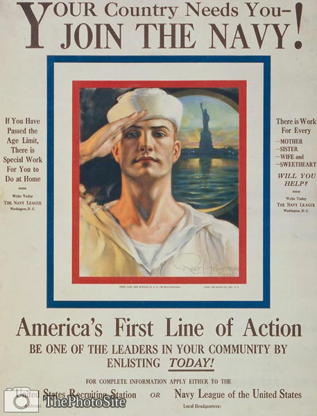 Your country needs you - join the Navy! WWI Poster - Click Image to Close