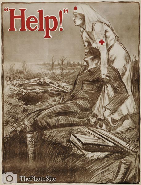 Red Cross recruitment poster. Wounded Soldier, WWI - Click Image to Close