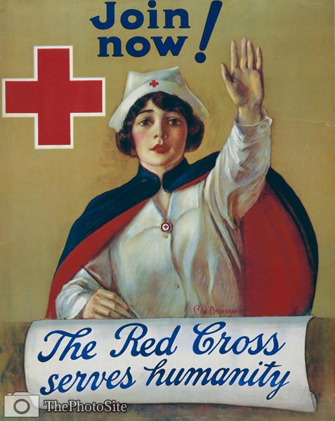 The Red Cross serves humanity World War I Poster - Click Image to Close