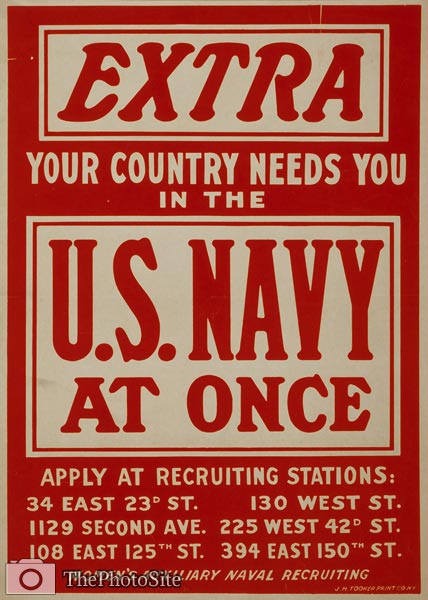 Your country needs you in the U.S. Navy World War I Poster - Click Image to Close