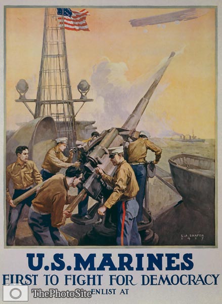 US Marines - first to fight for democracy WWI Poster - Click Image to Close