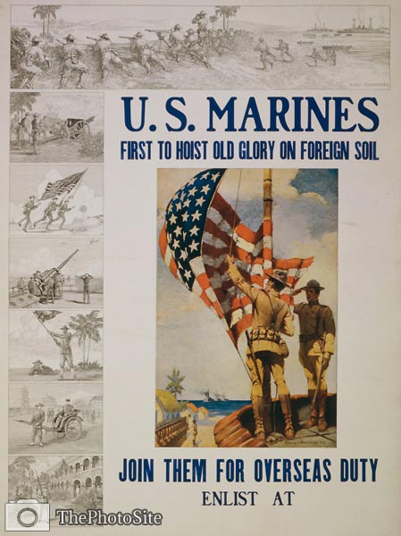 Old Glory on foreign soil US Marines WWI Poster - Click Image to Close