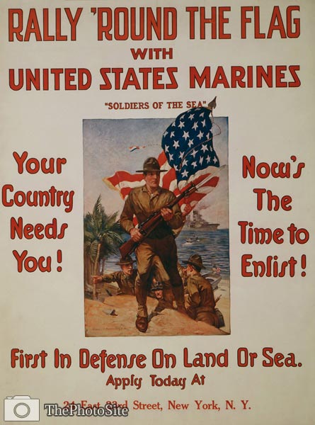 Rally round the flag United States Marine WWI Poster - Click Image to Close