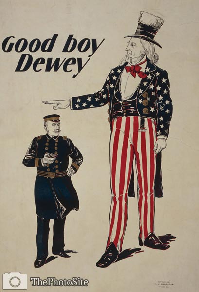 Uncle Sam patting Admiral George Dewey on the head. WWI Poster - Click Image to Close