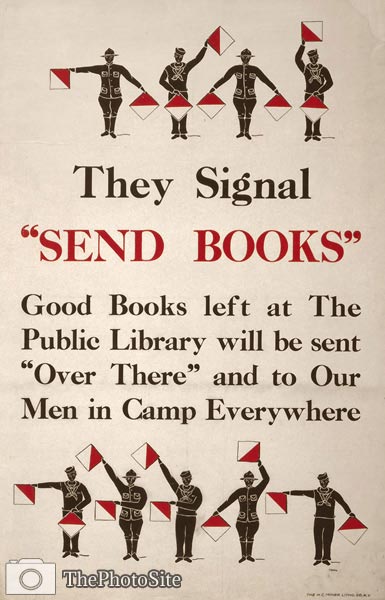 Send books to our men - semaphore flag signals WWI Poster - Click Image to Close