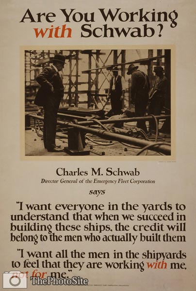Are you working with Charles Schwab? Shipyard WWI Poster - Click Image to Close