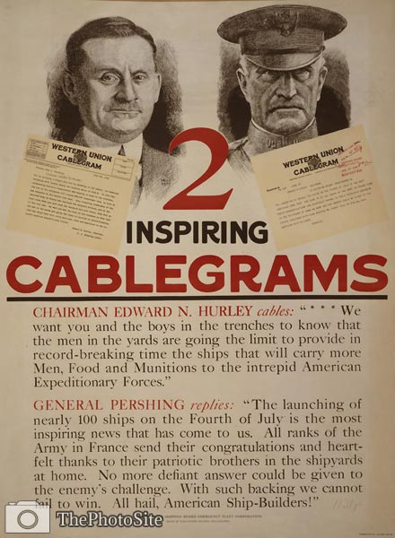 Two inspiring cablegrams - General Pershing - Edward Hurley WWI - Click Image to Close