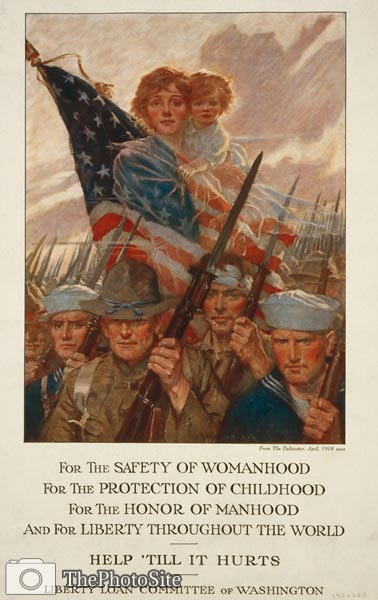 For the safety of womanhood help 'till it hurts WWI Poster - Click Image to Close