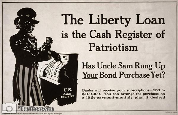 Cash register of patriotism - Uncle Sam - WWI Poster - Click Image to Close
