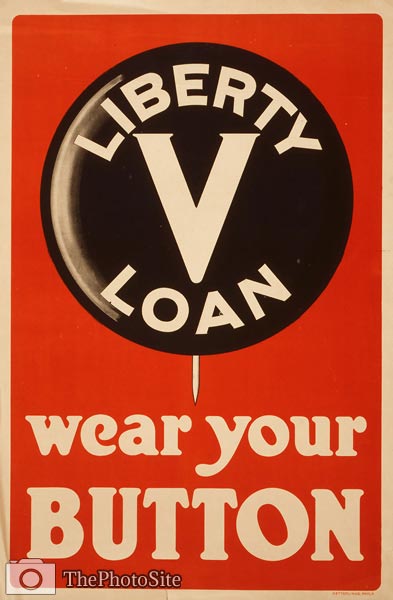 Wear your button V Liberty loan. 1917 WWI Poster - Click Image to Close