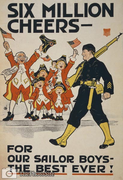 Father Knickerbocker - Six Million Cheers for our boys WWI Poste - Click Image to Close