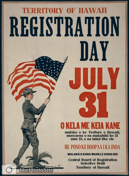 Territory of Hawaii registration day - World War I Poster - Click Image to Close