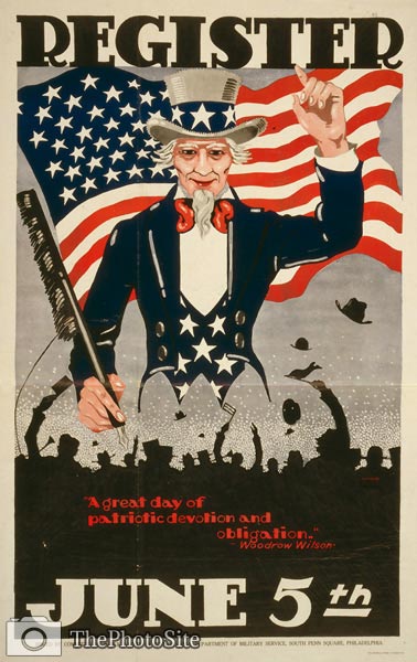Uncle Sam with quill pen - WWI Recruitment Poster - Click Image to Close