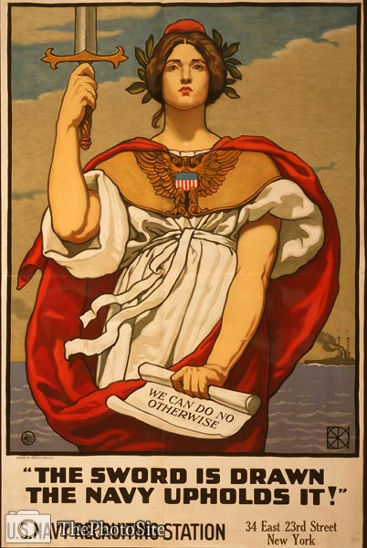 The sword is drawn, the Navy upholds it WWI Poster - Click Image to Close