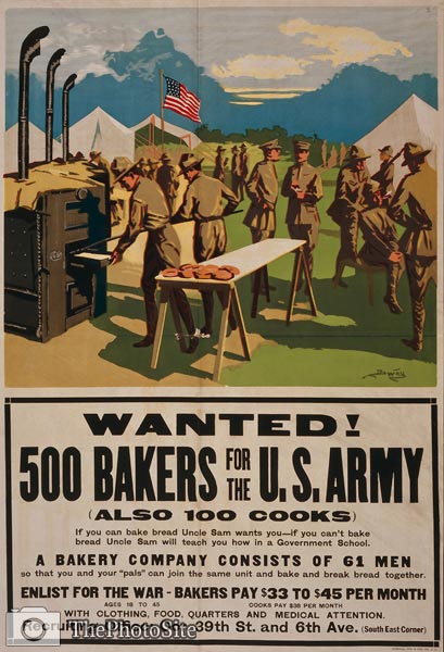 Wanted! 500 bakers for the U.S. Army World War I Poster - Click Image to Close