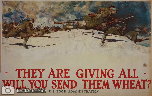 Soldiers with bayonets charging over hill WWI Poster - Click Image to Close