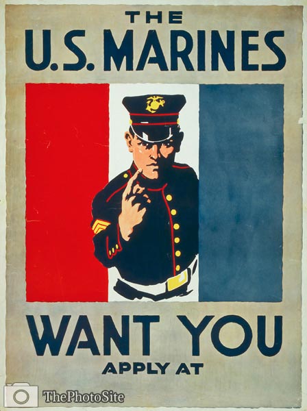 The U.S. Marines want you - World War One Poster - Click Image to Close