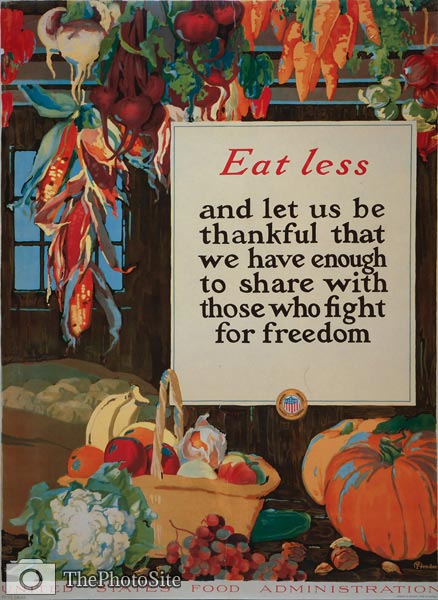 Eat less, and let us be thankful - WWI Poster - Click Image to Close
