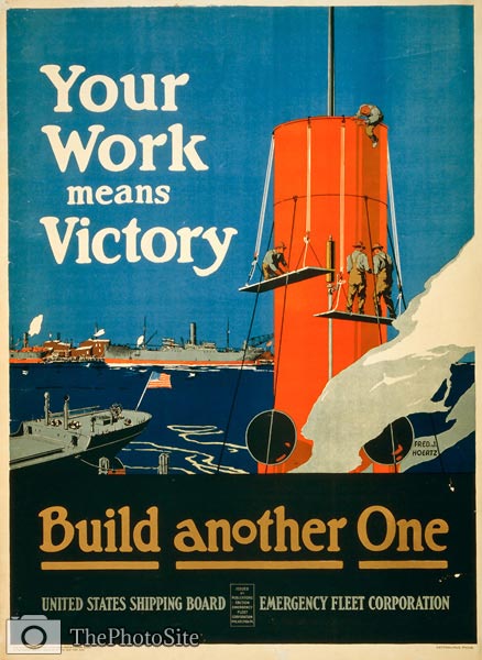 men on rigging - smokestack of ship - WWI Poster - Click Image to Close