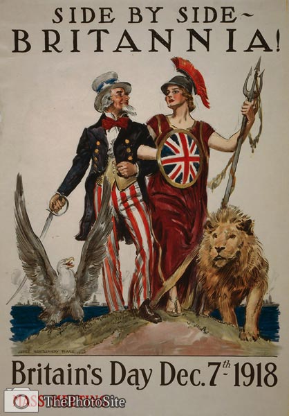 Side by side Britannia! Britain's Day Dec 7th 1918 WWI Poster - Click Image to Close