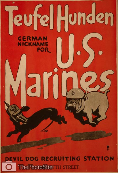 Teufel hunden - U.S. Marines Devil dog - WWI Poster - Click Image to Close