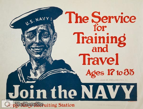 Join the Navy for training and travel WWI Poster - Click Image to Close