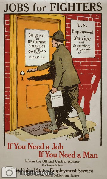 Jobs for fighters - World War One WWI Poster - Click Image to Close