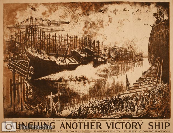Launch of Lady Janet Victory Ship - World War I Poster - Click Image to Close
