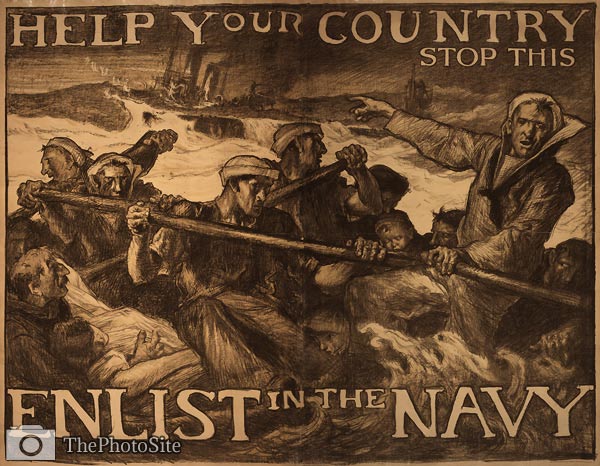 Help your country stop this Enlist in the Navy WWI Poster - Click Image to Close