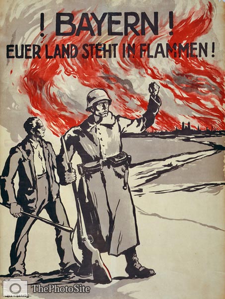 Bavarians! Your land is burning! German WWI Poster - Click Image to Close