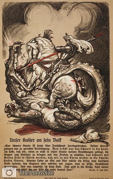 St. George slaying a dragon German WWI War Poster - Click Image to Close