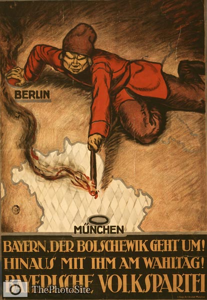 Bolshevik setting fire to Bavaria. German WWI Poster - Click Image to Close