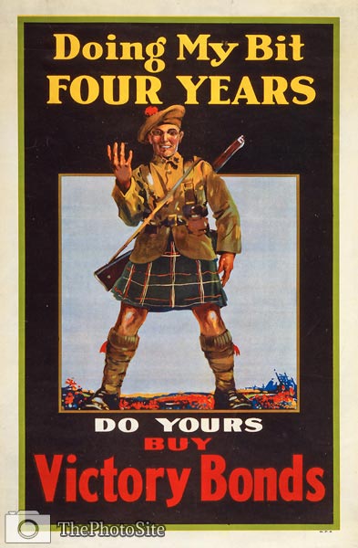 Canadian soldier holding up 4 fingers wwi poster - Click Image to Close