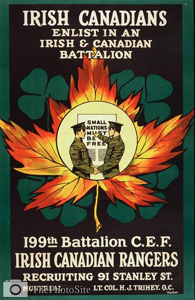 Irish Canadians - maple leaf and shamrock - WWI Poster - Click Image to Close