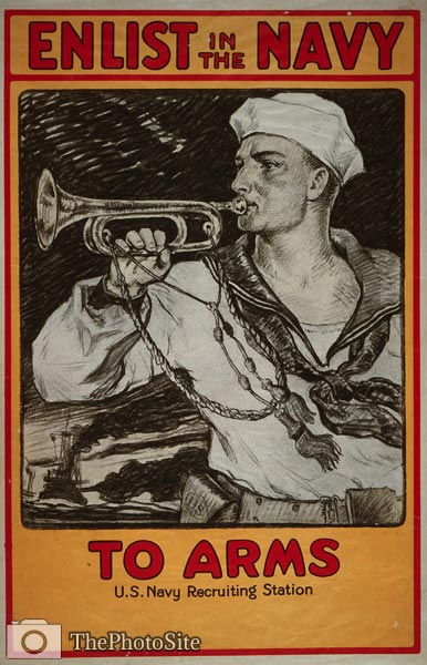Sailor blowing a bugle - World War I Poster - Click Image to Close