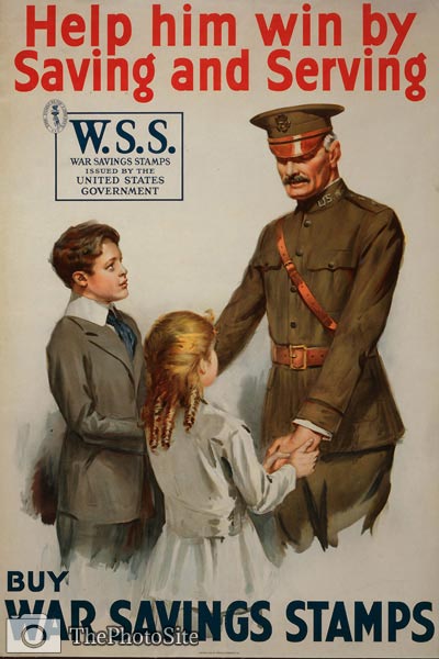 Soldier with childrenn World War 1 Poster - Click Image to Close
