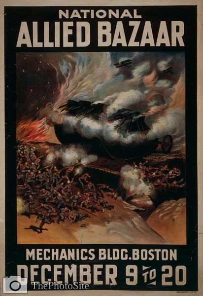 Allied tank, trenches, airplanes Poster - Click Image to Close