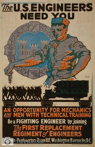 The US Engineers need you WWI War Poster - Click Image to Close